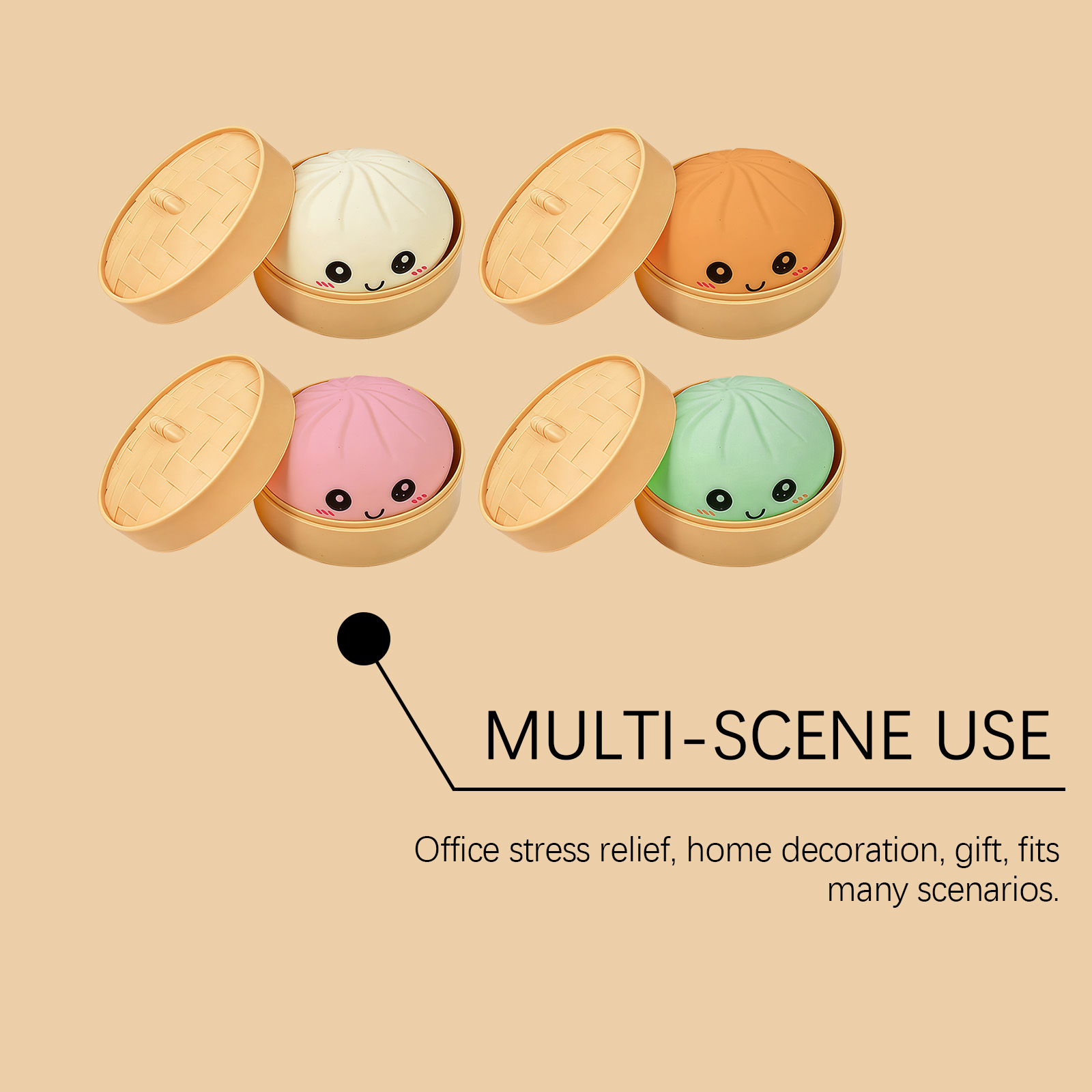 (Pink) Beige Bun Squishy Soft NonSticky Squeeze Rebound Simulated Fun StressRelief Portable Carry Play Toy