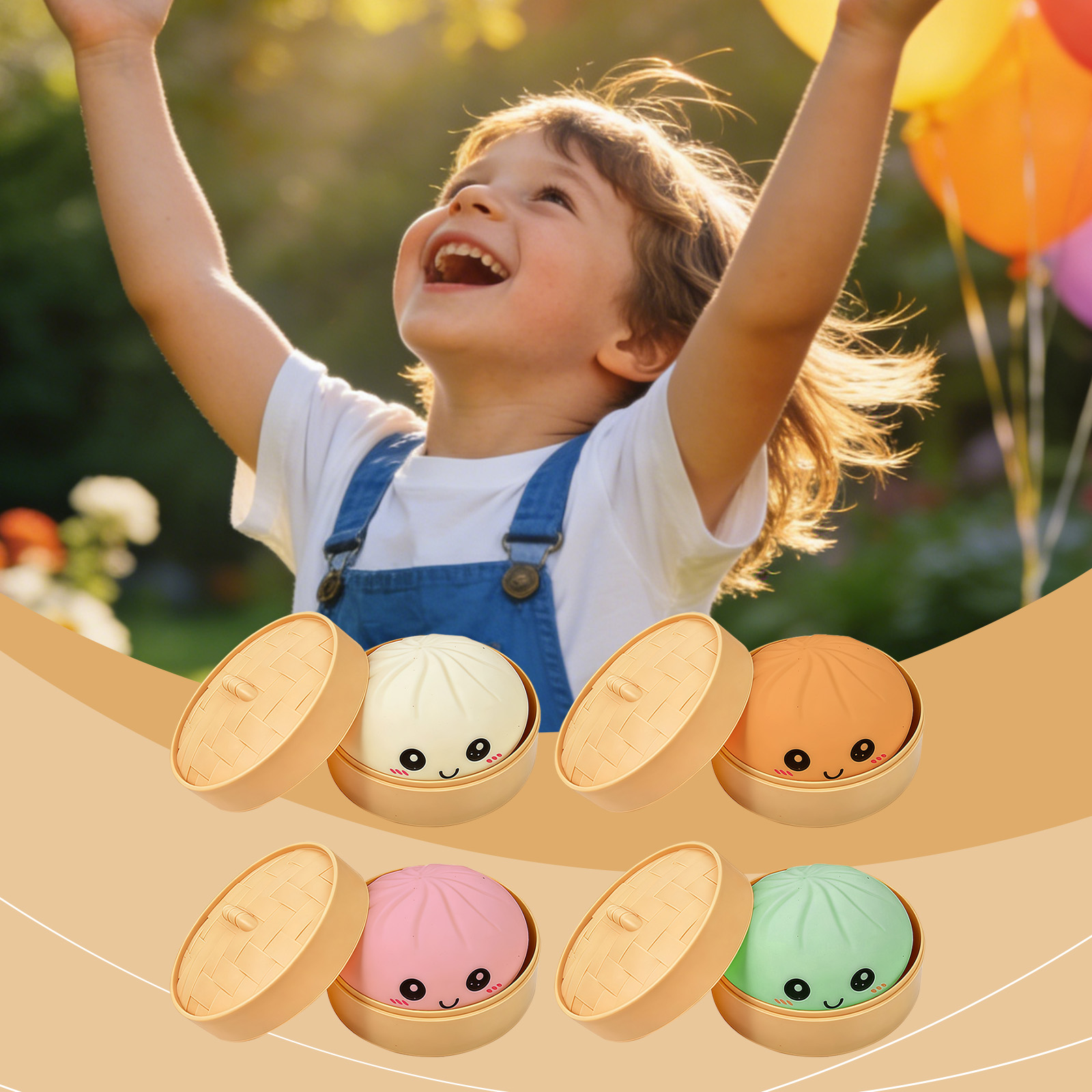 (Pink) Beige Bun Squishy Soft NonSticky Squeeze Rebound Simulated Fun StressRelief Portable Carry Play Toy