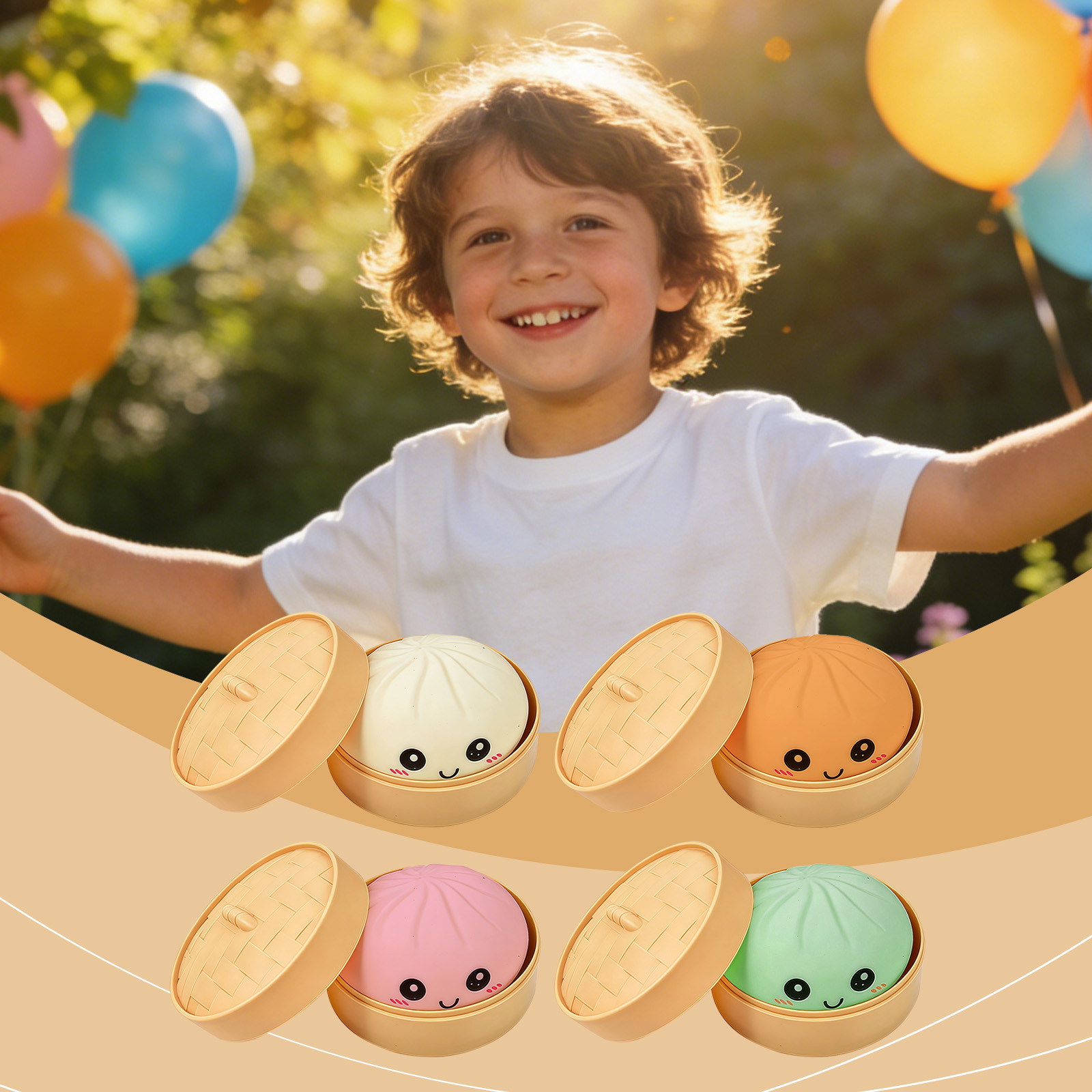 (Pink) Beige Bun Squishy Soft NonSticky Squeeze Rebound Simulated Fun StressRelief Portable Carry Play Toy