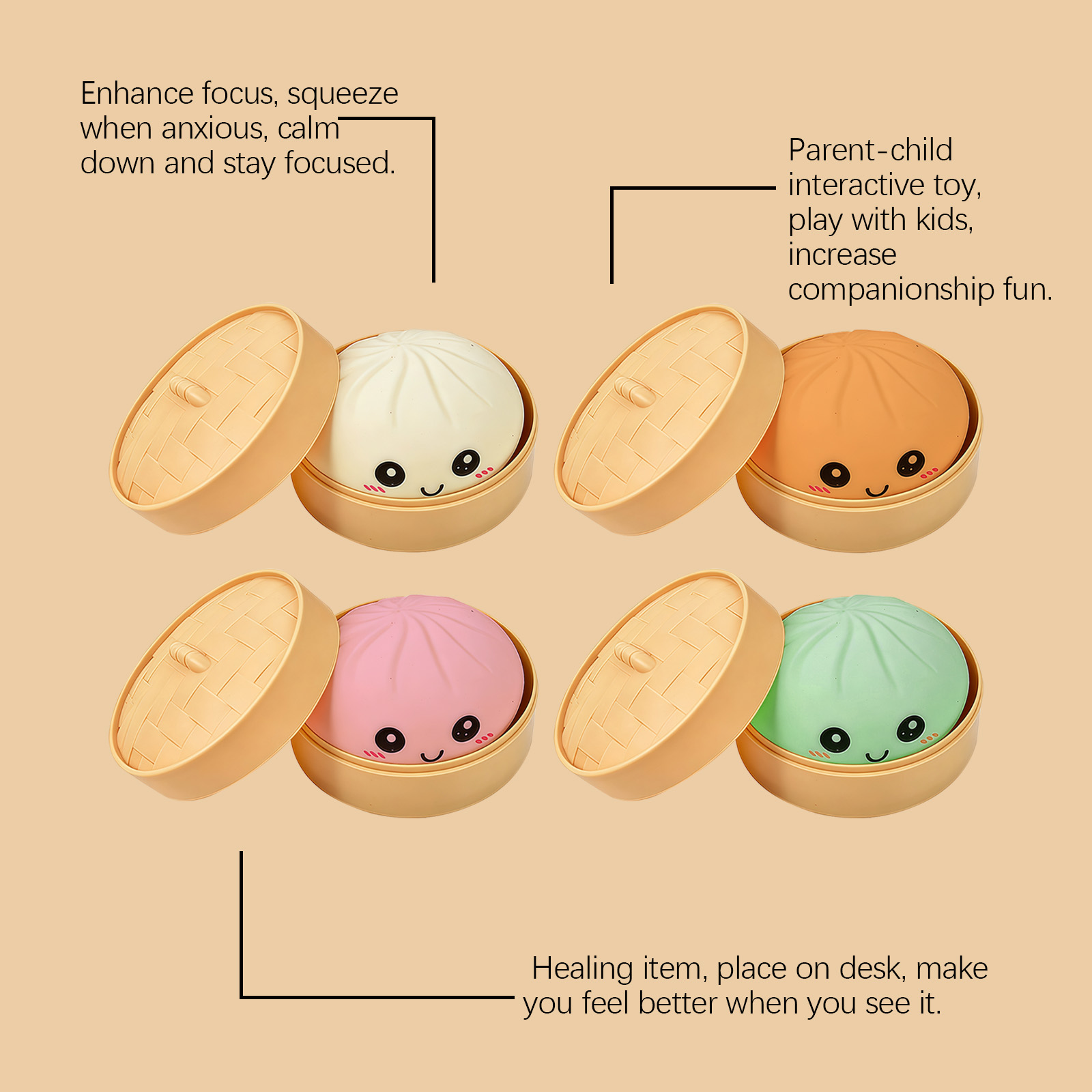 (Pink) Beige Bun Squishy Soft NonSticky Squeeze Rebound Simulated Fun StressRelief Portable Carry Play Toy