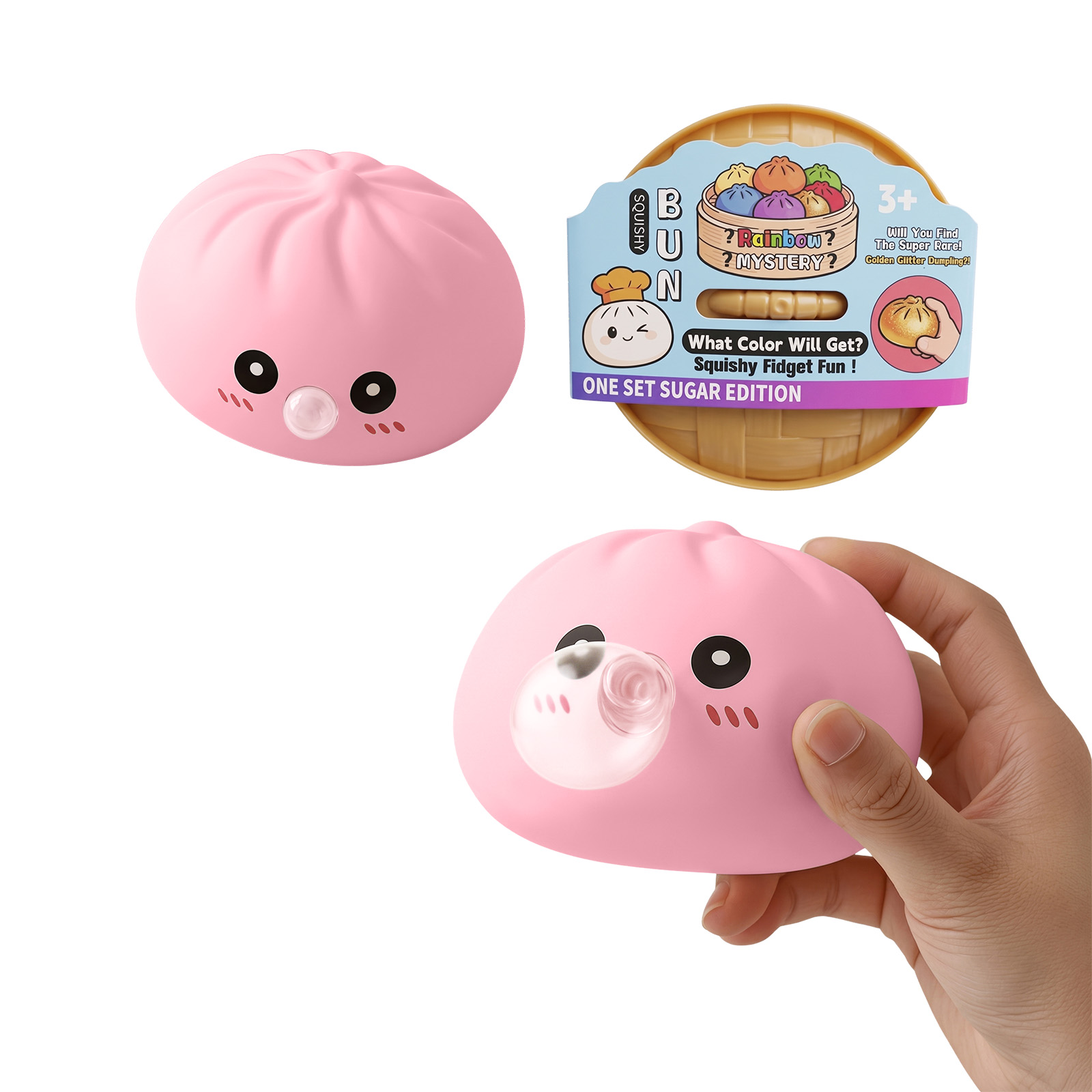 (Pink) Beige Bun Squishy Soft NonSticky Squeeze Rebound Simulated Fun StressRelief Portable Carry Play Toy