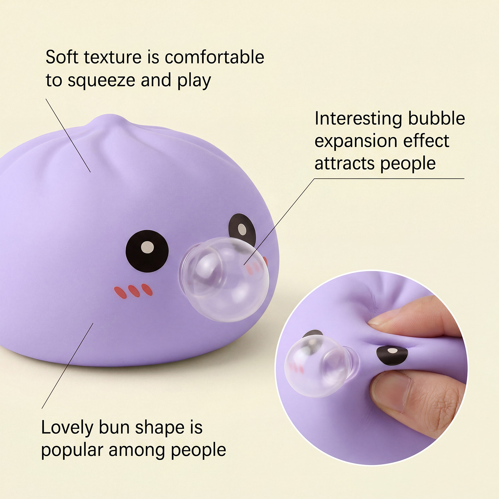(Pink) Beige Bun Squishy Soft NonSticky Squeeze Rebound Simulated Fun StressRelief Portable Carry Play Toy