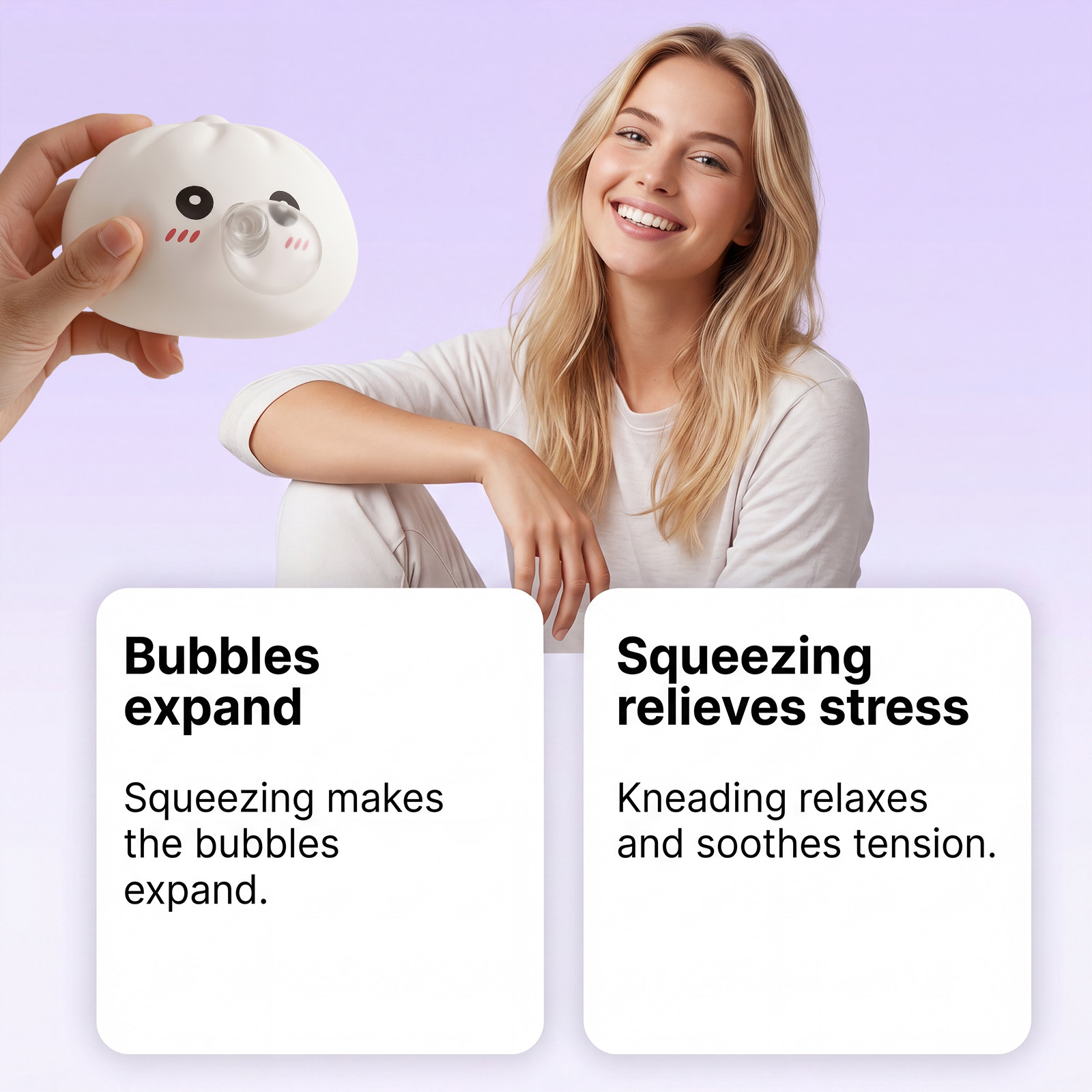 (Purple) Beige Bun Squishy Soft NonSticky Squeeze Rebound Simulated Fun StressRelief Portable Carry Play Toy