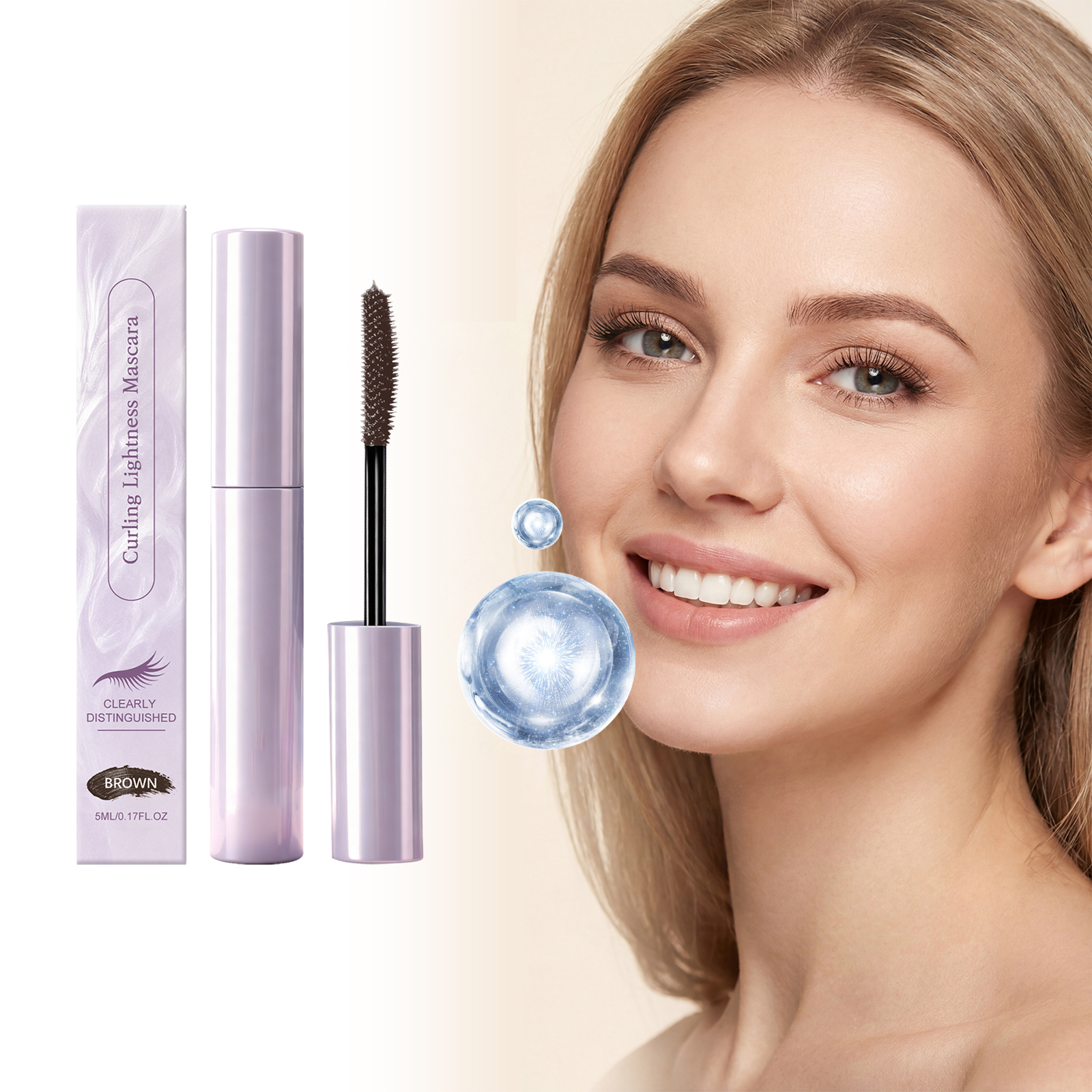 (Brown) Light Curling Mascara Black Texture Light Natural Smooth Easy Makeup Daily Convenient Coating Shaping Eyelash Cosmetic