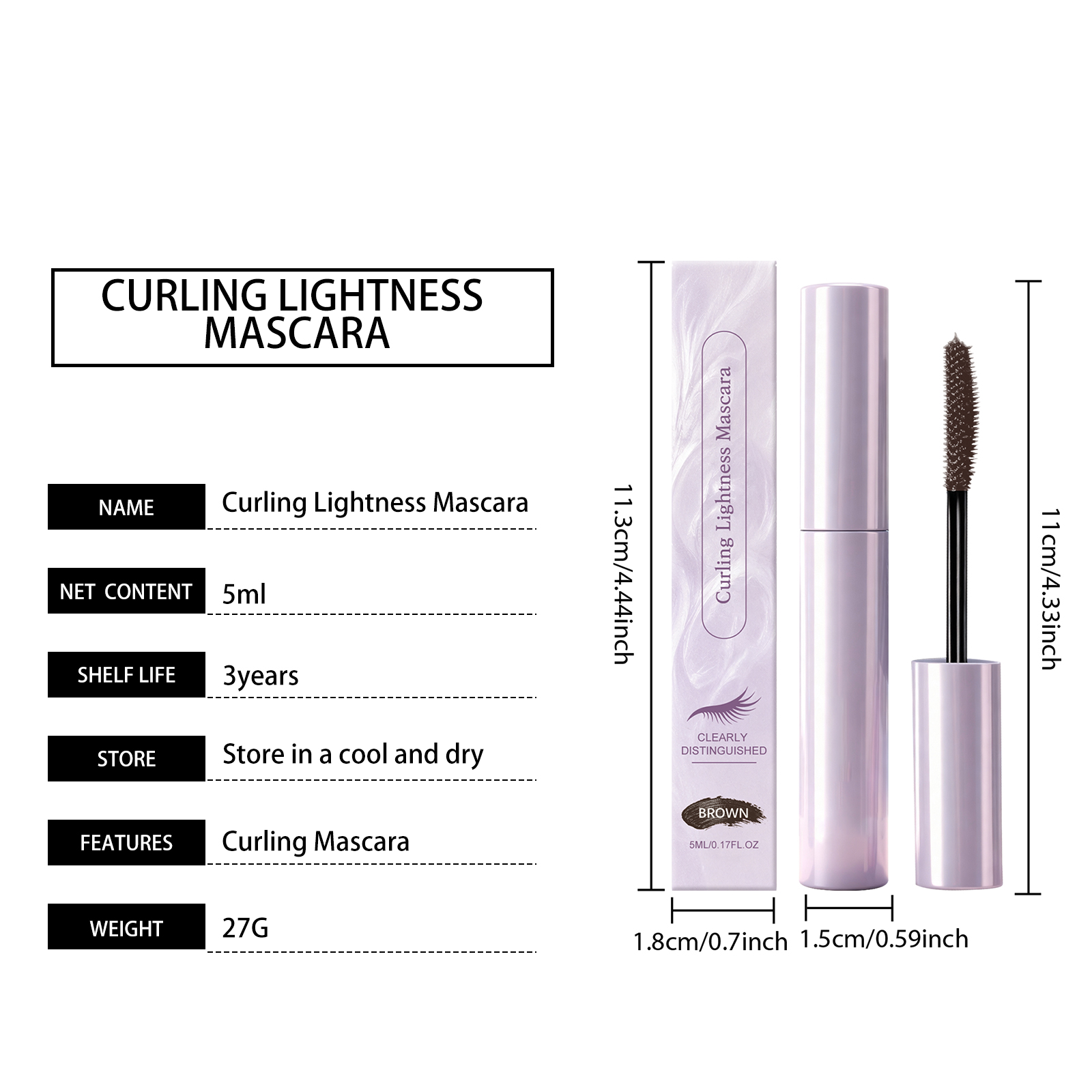 (Brown) Light Curling Mascara Black Texture Light Natural Smooth Easy Makeup Daily Convenient Coating Shaping Eyelash Cosmetic