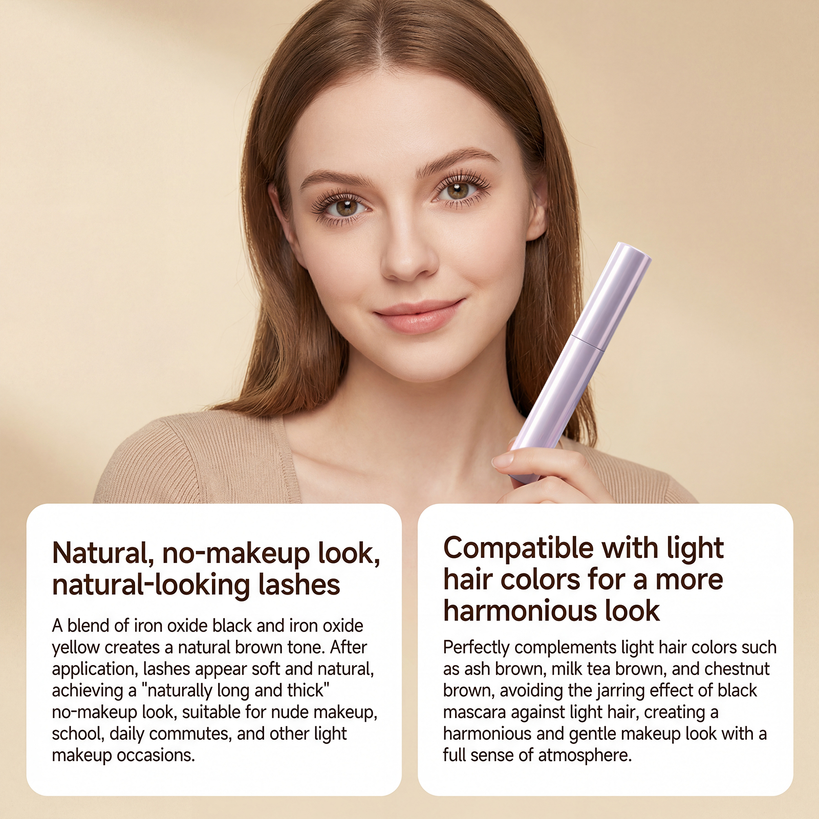 (Brown) Light Curling Mascara Black Texture Light Natural Smooth Easy Makeup Daily Convenient Coating Shaping Eyelash Cosmetic