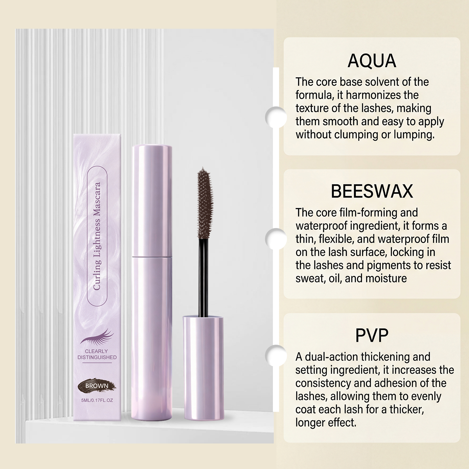 (Brown) Light Curling Mascara Black Texture Light Natural Smooth Easy Makeup Daily Convenient Coating Shaping Eyelash Cosmetic