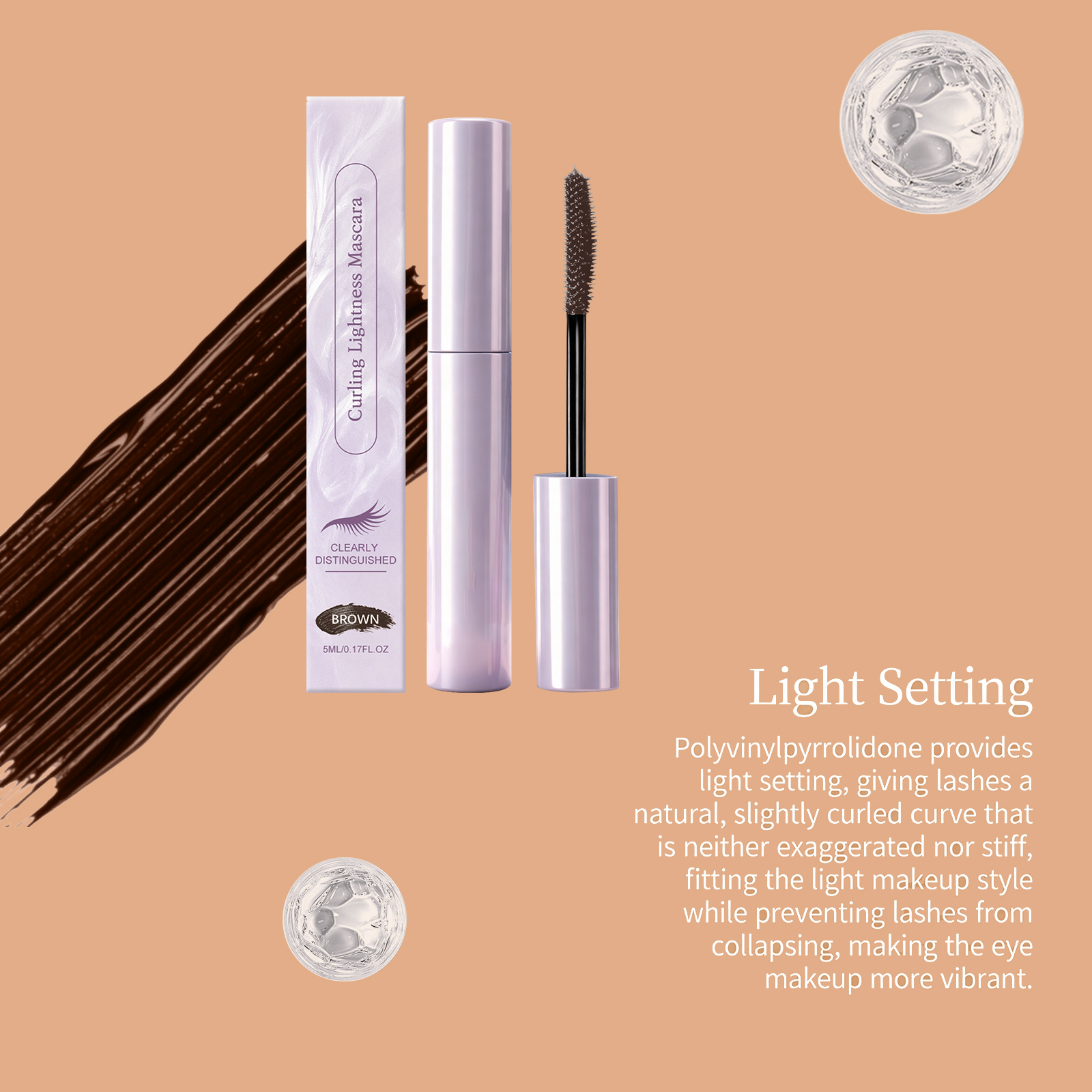 (Brown) Light Curling Mascara Black Texture Light Natural Smooth Easy Makeup Daily Convenient Coating Shaping Eyelash Cosmetic