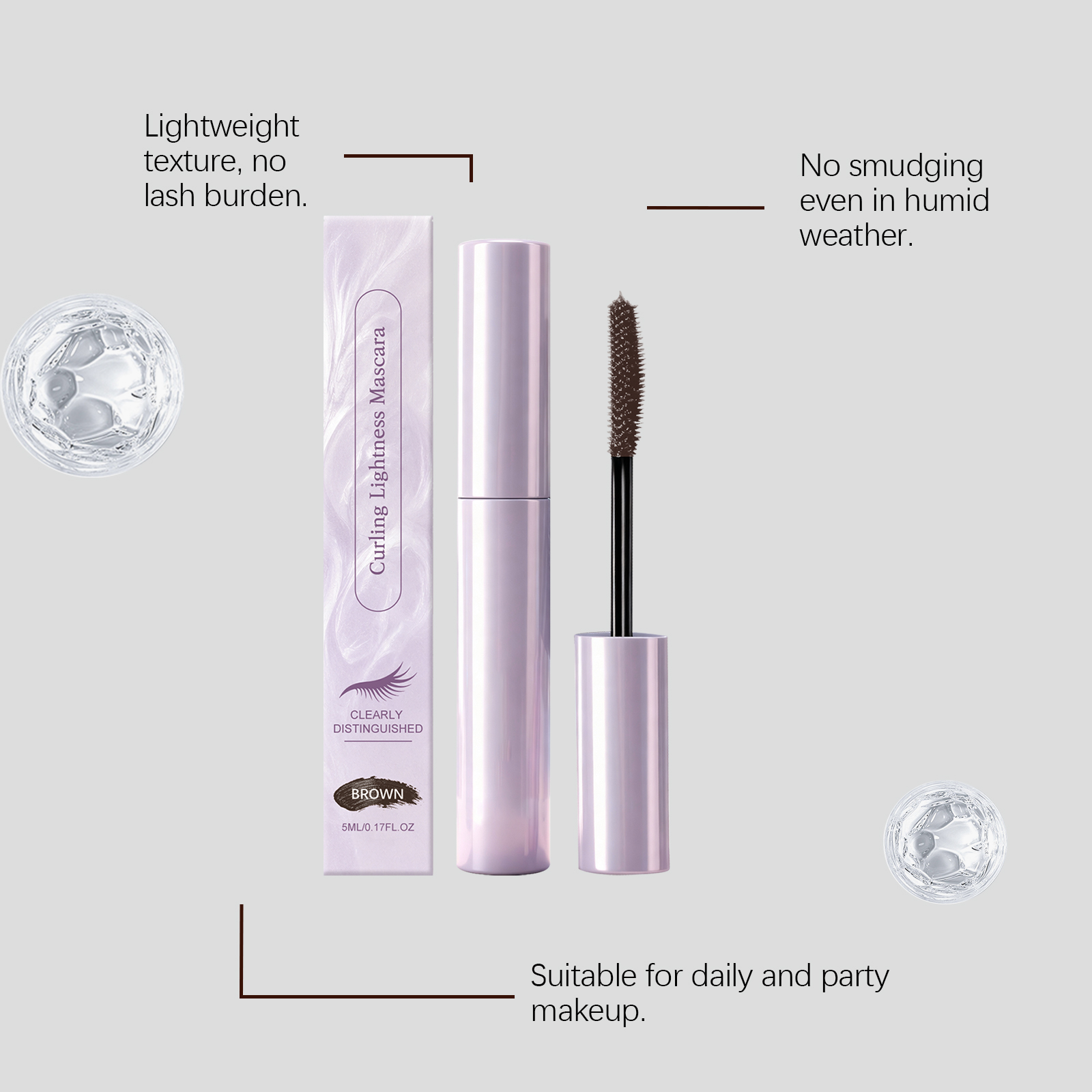 (Brown) Light Curling Mascara Black Texture Light Natural Smooth Easy Makeup Daily Convenient Coating Shaping Eyelash Cosmetic
