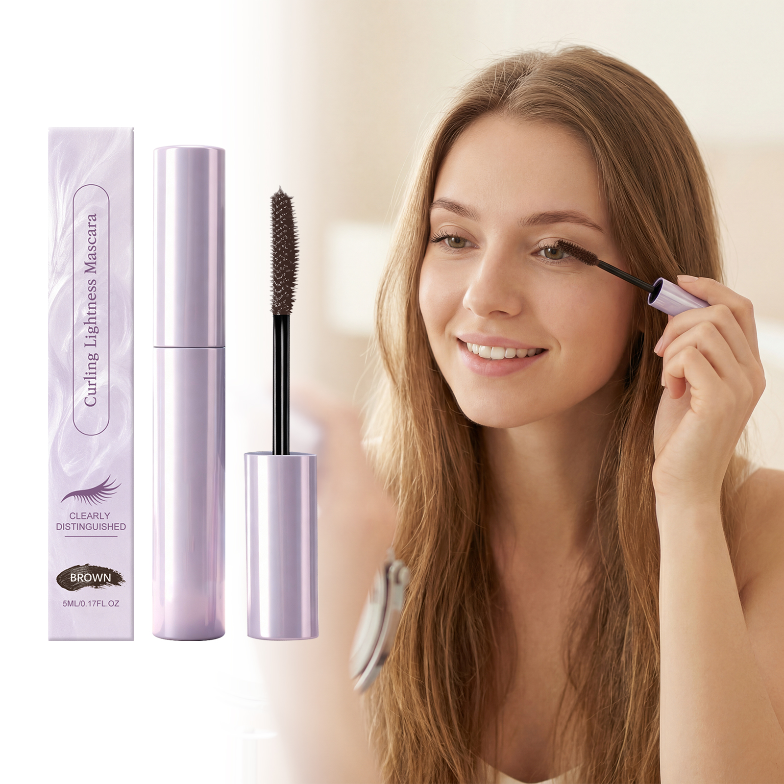 (Brown) Light Curling Mascara Black Texture Light Natural Smooth Easy Makeup Daily Convenient Coating Shaping Eyelash Cosmetic