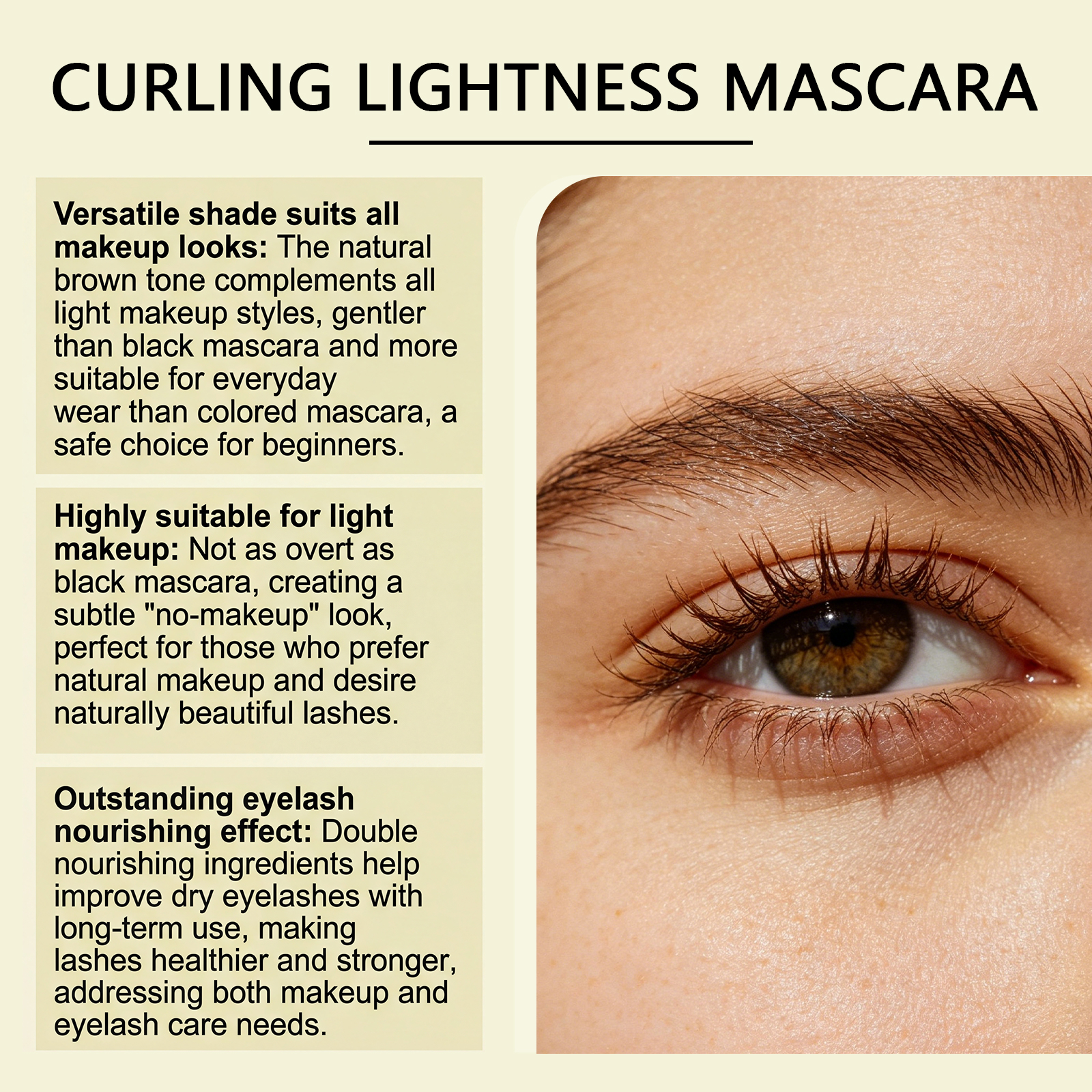 (Brown) Light Curling Mascara Black Texture Light Natural Smooth Easy Makeup Daily Convenient Coating Shaping Eyelash Cosmetic