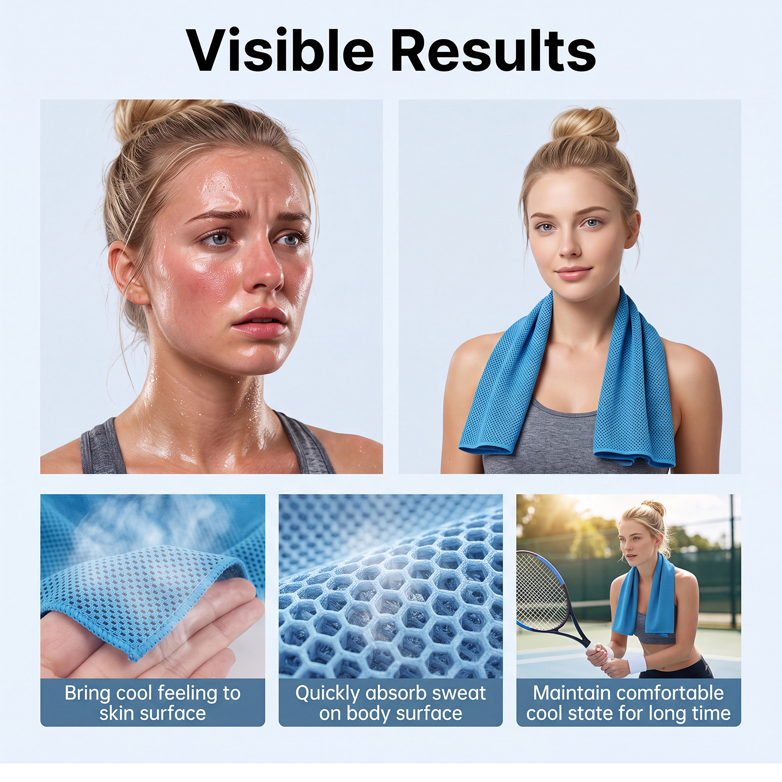 Cooling Towel Sky Blue Soft Water Absorbent Portable Cold Feeling Sweat Absorbing Outdoor Sports Heat Reduction