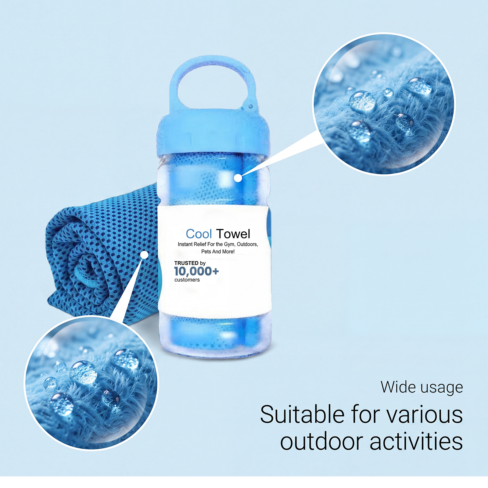 Cooling Towel Sky Blue Soft Water Absorbent Portable Cold Feeling Sweat Absorbing Outdoor Sports Heat Reduction