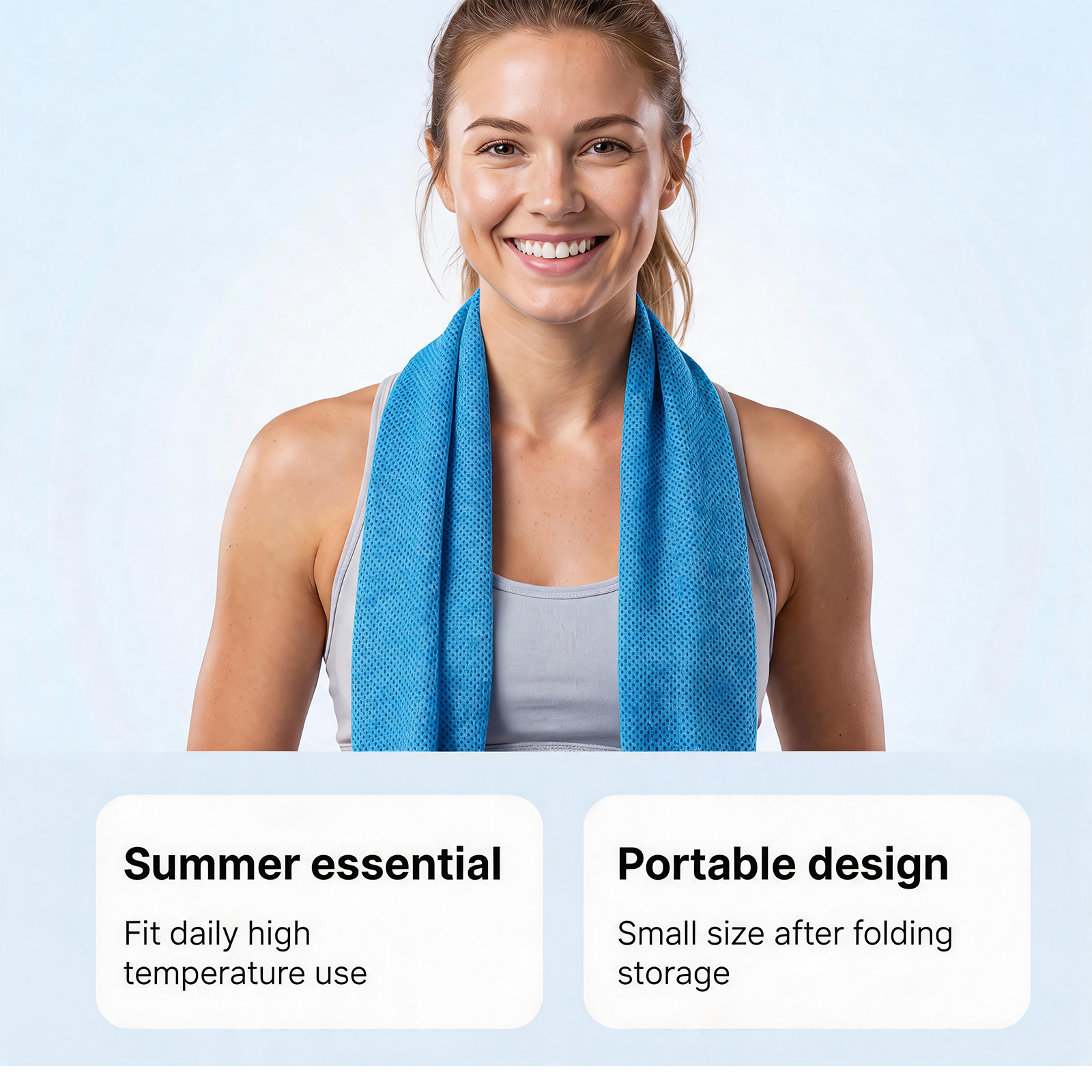 Cooling Towel Sky Blue Soft Water Absorbent Portable Cold Feeling Sweat Absorbing Outdoor Sports Heat Reduction