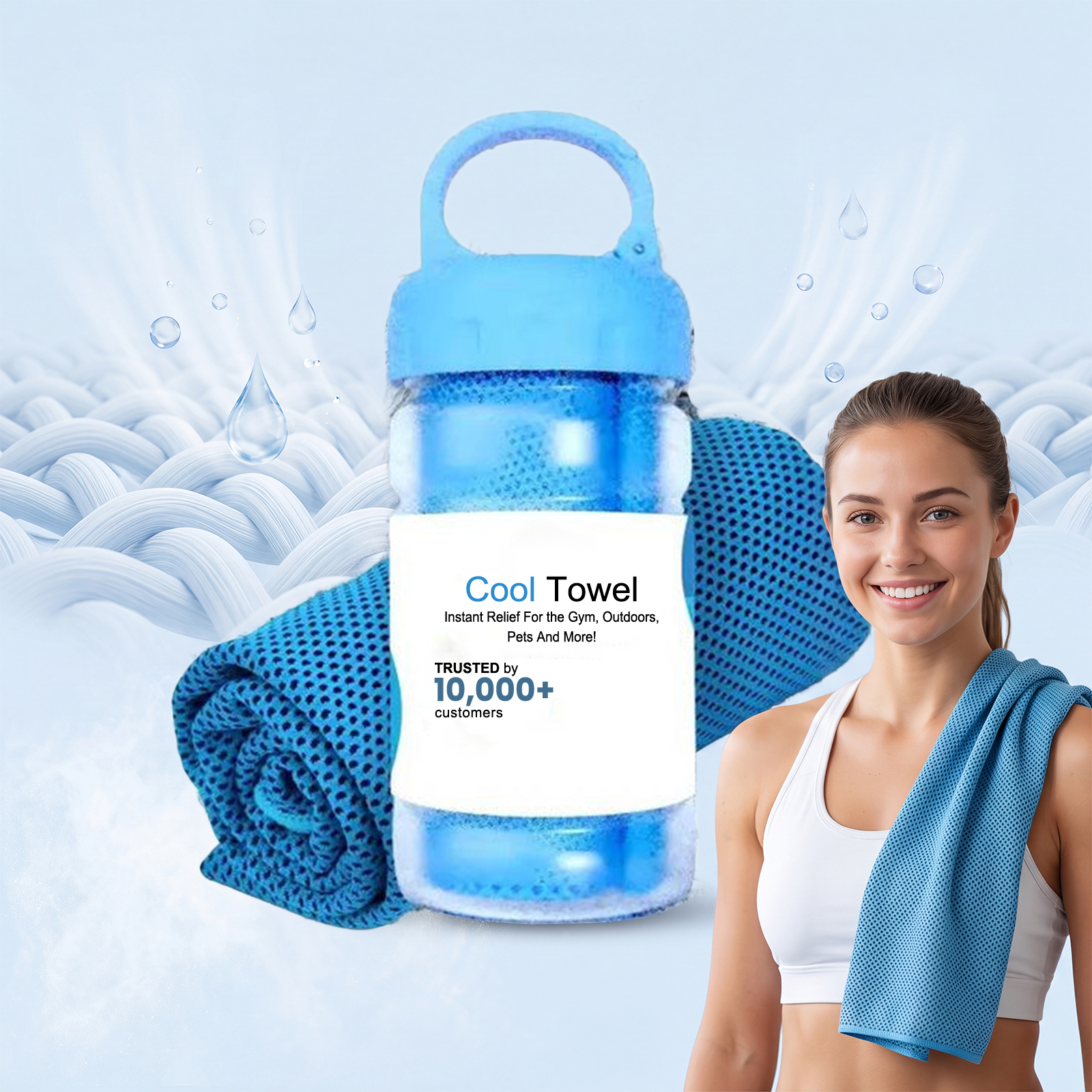 Cooling Towel Sky Blue Soft Water Absorbent Portable Cold Feeling Sweat Absorbing Outdoor Sports Heat Reduction