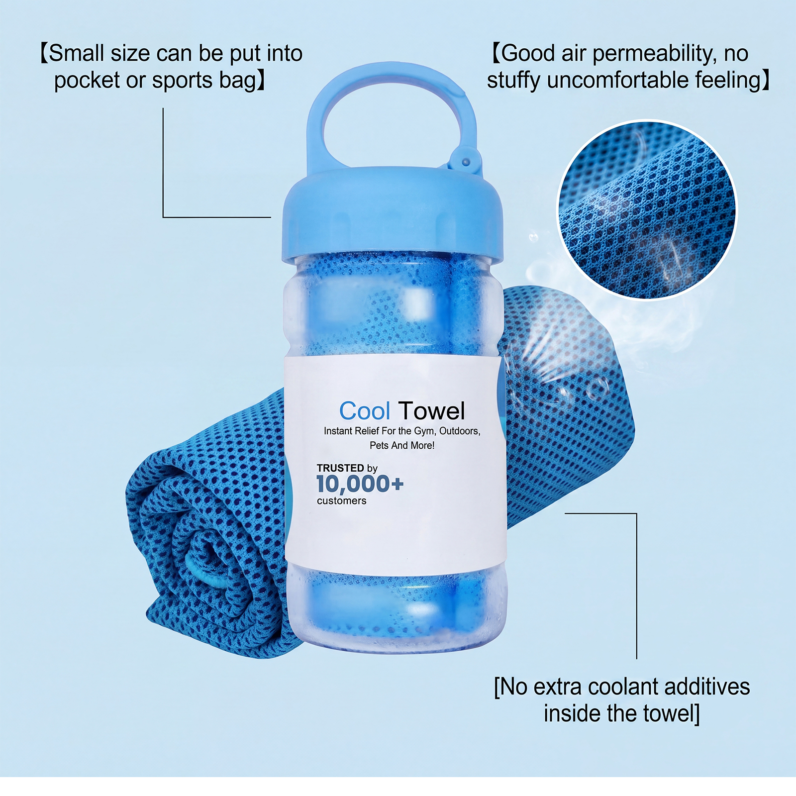 Cooling Towel Sky Blue Soft Water Absorbent Portable Cold Feeling Sweat Absorbing Outdoor Sports Heat Reduction