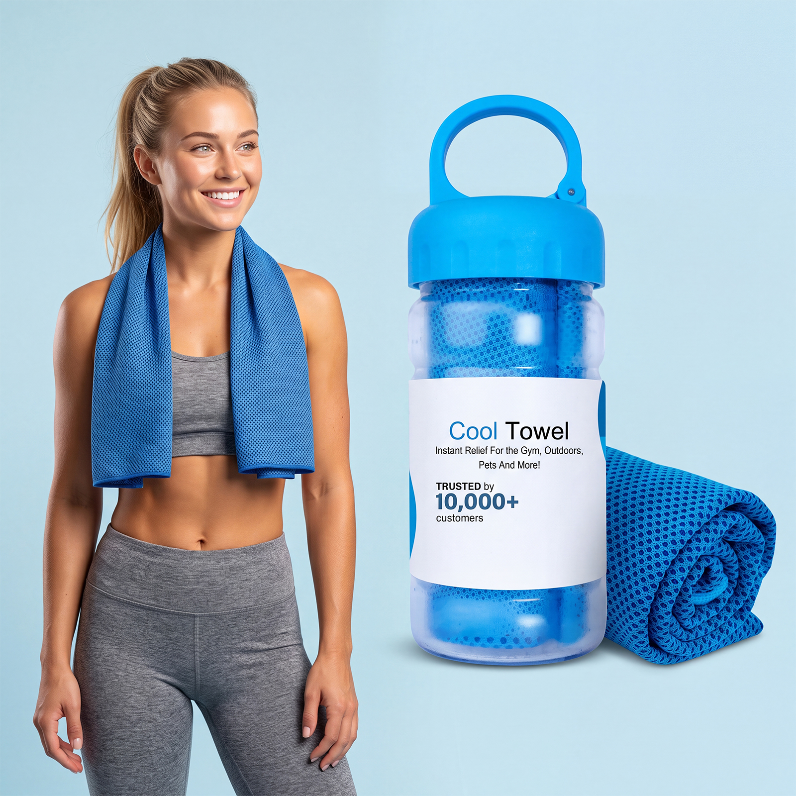 Cooling Towel Sky Blue Soft Water Absorbent Portable Cold Feeling Sweat Absorbing Outdoor Sports Heat Reduction