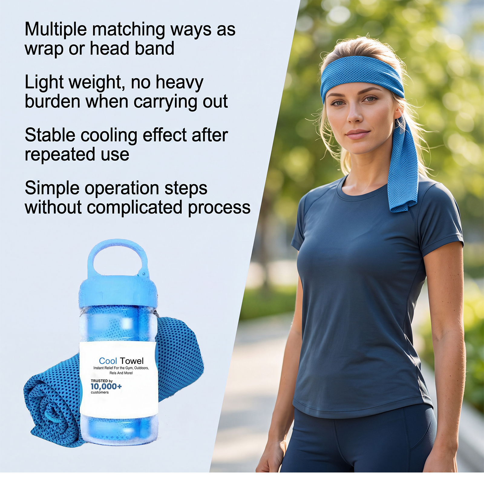 Cooling Towel Sky Blue Soft Water Absorbent Portable Cold Feeling Sweat Absorbing Outdoor Sports Heat Reduction