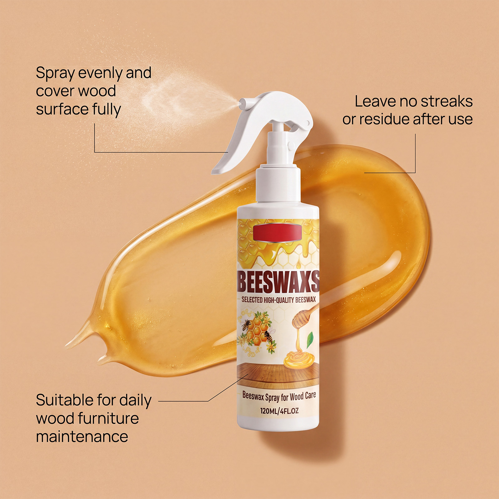Bee Wax Polishing Spray Wood Furniture Special Polishing Maintenance Agent Mahogany Floor Decontamination Renovation Care Liquid