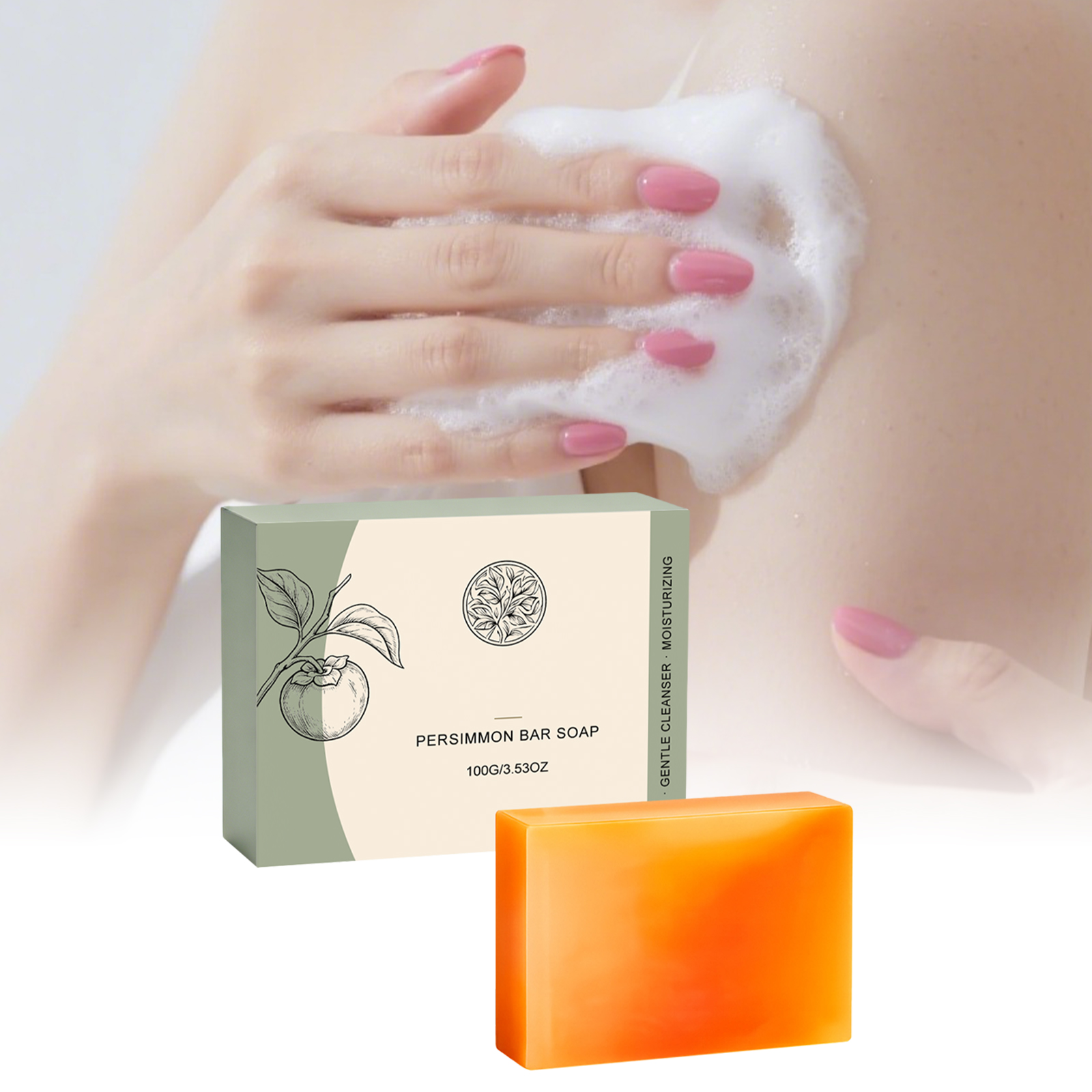 Persimmon Soap Mild Formula Gentle Cleansing Body Care Delicate Bath Dense Foam Skin Daily Use