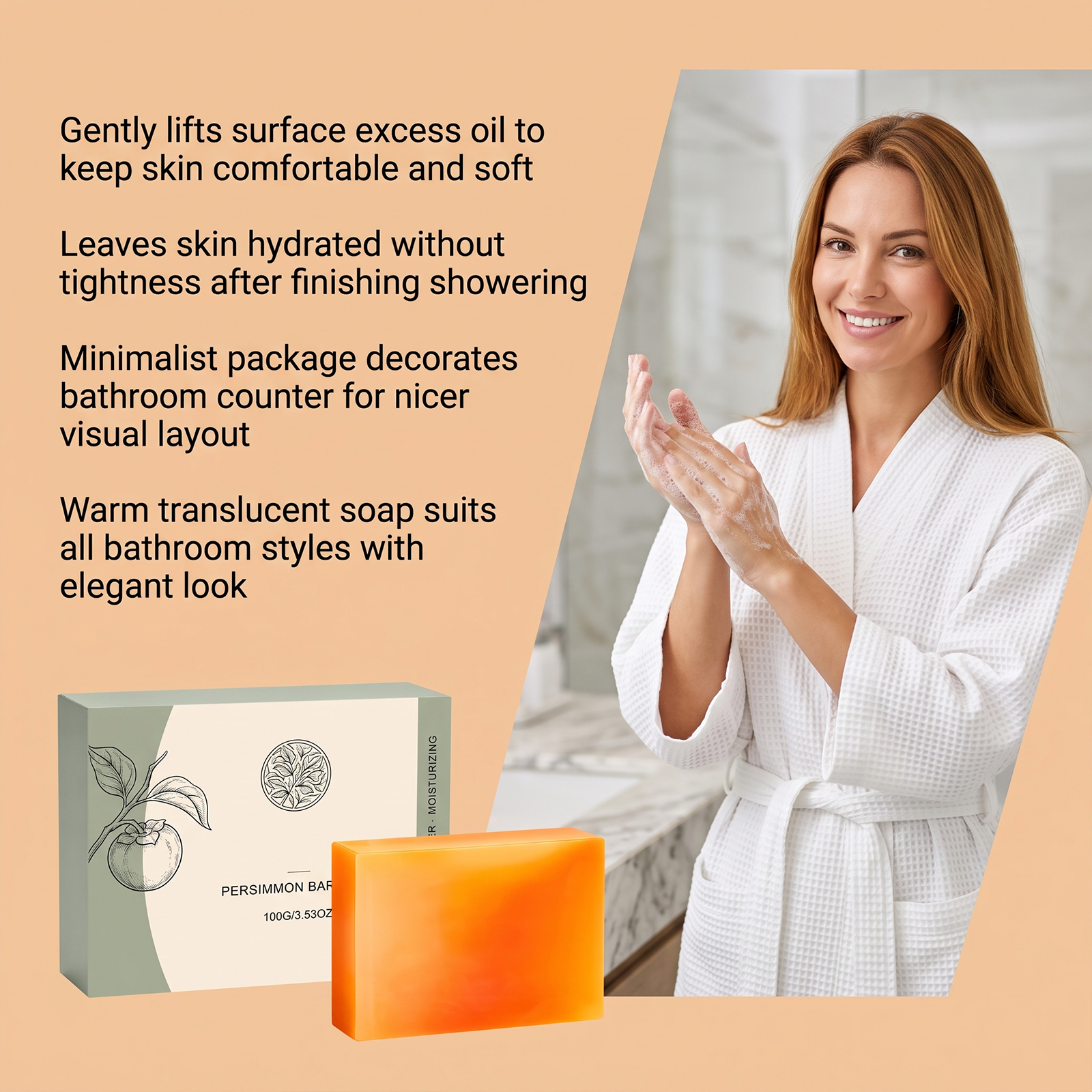 Persimmon Soap Mild Formula Gentle Cleansing Body Care Delicate Bath Dense Foam Skin Daily Use
