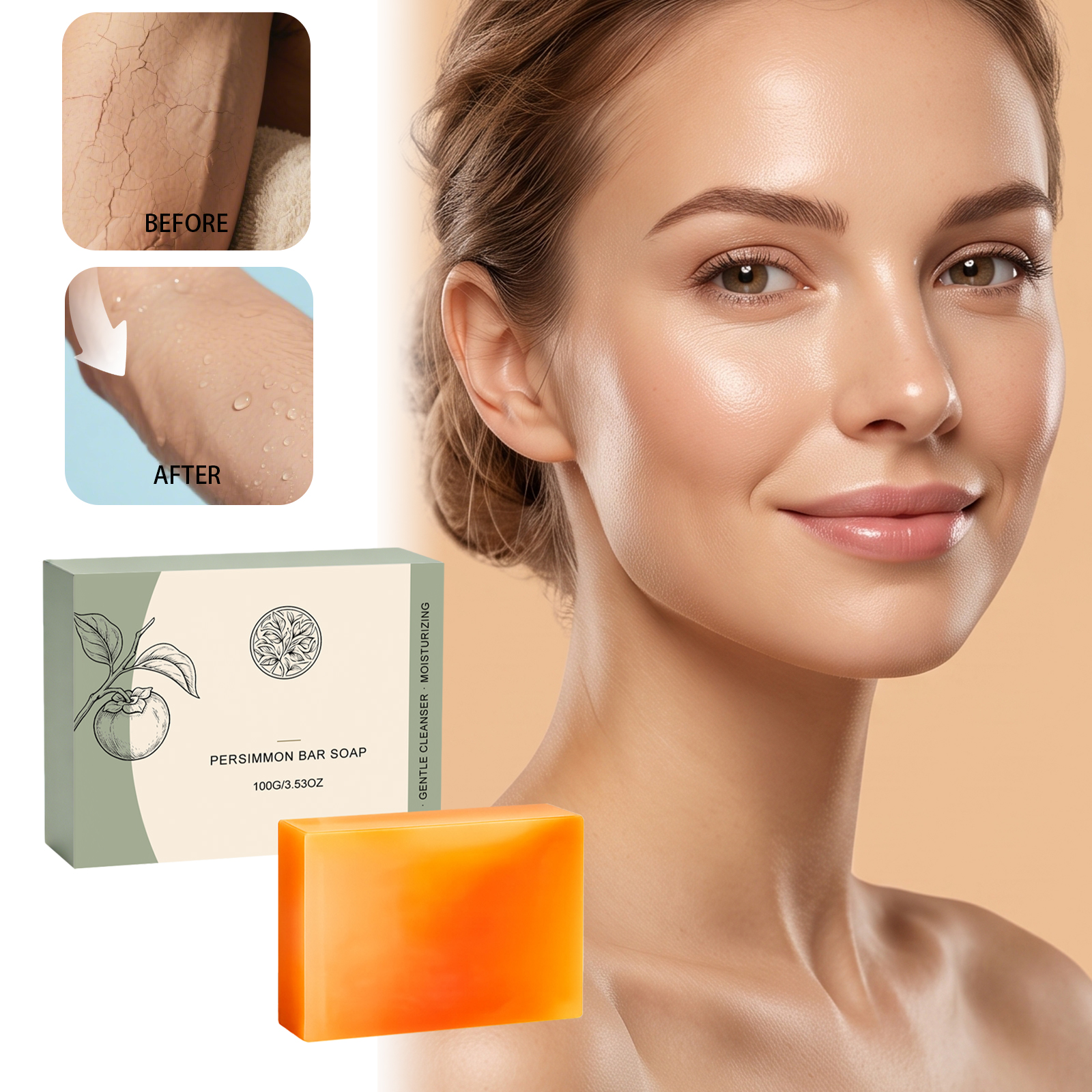 Persimmon Soap Mild Formula Gentle Cleansing Body Care Delicate Bath Dense Foam Skin Daily Use