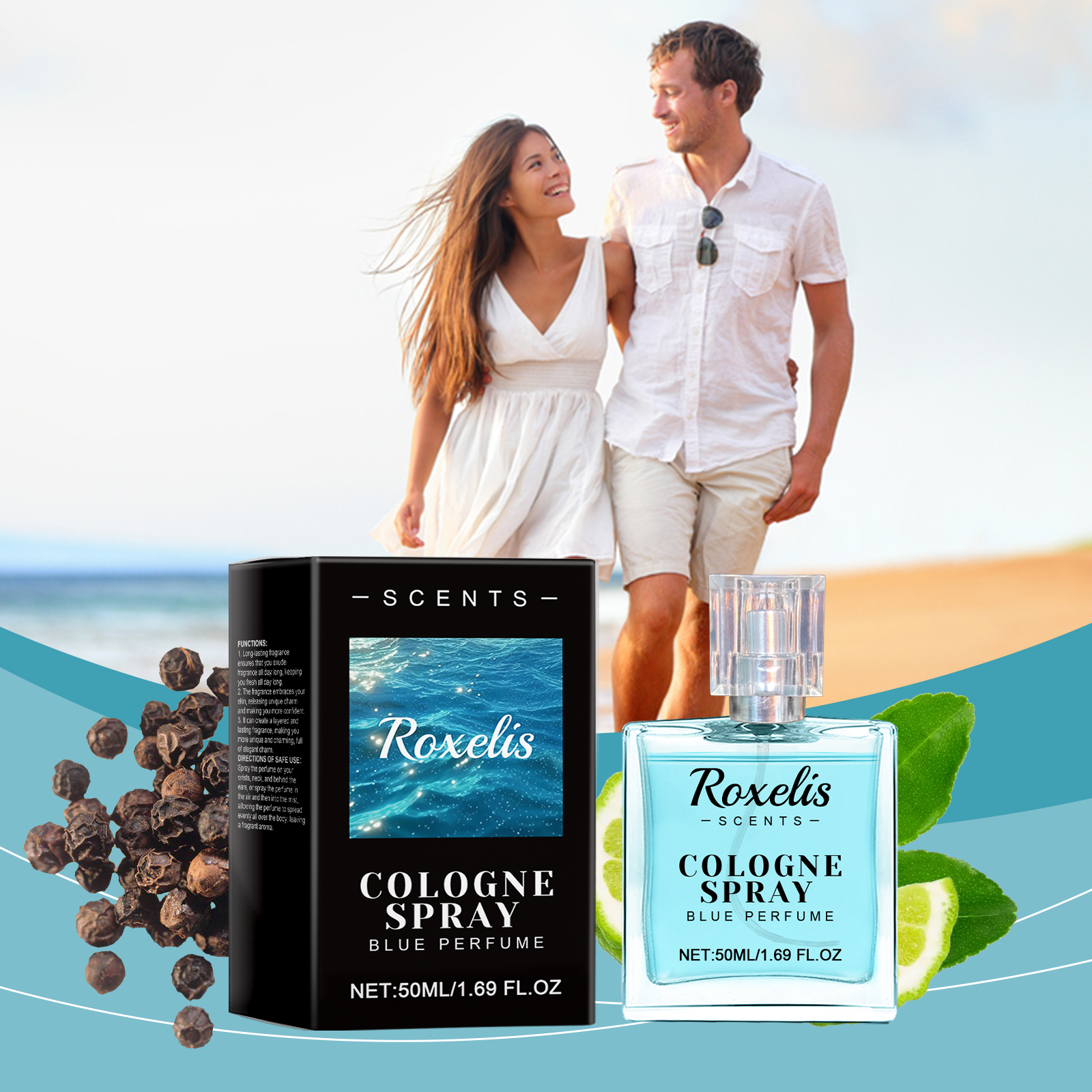 Cologne Blue Perfume Natural Light Fragrance Fresh Scent Charming Amber Longlast Elegant Couple Dating