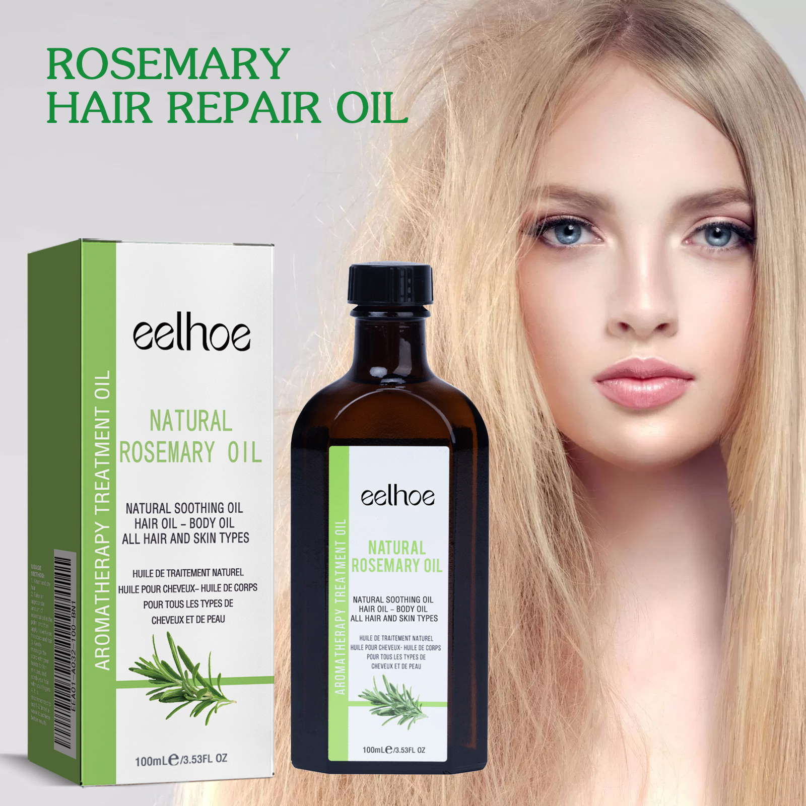 Rosemary Hair Oil Nourishing Smoothing Frizz Control Heat Protection For Dry Damaged Hair Daily Scalp And Strand Treatment
