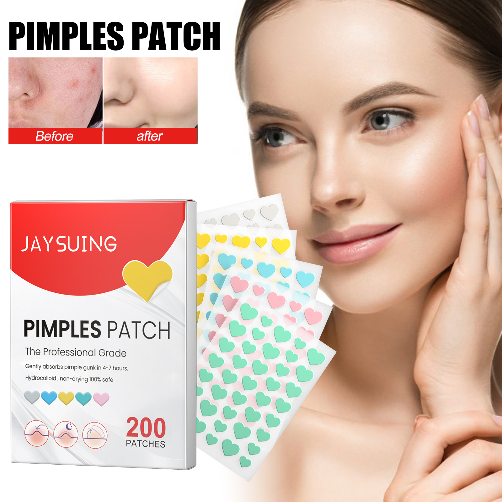 Heart Shaped Acne Patch Hydrocolloid Tea Tree Oil Witch Hazel For Blemish Cover And Daily Skincare
