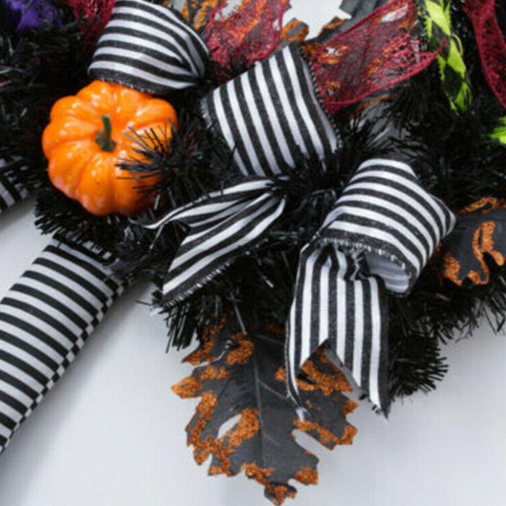 Halloween Front Door Wreath with Hat Witches Legs Pumpkin Hanging for Front Door Porch Window Indoor Outdoor Party Decoration 24 Inchs