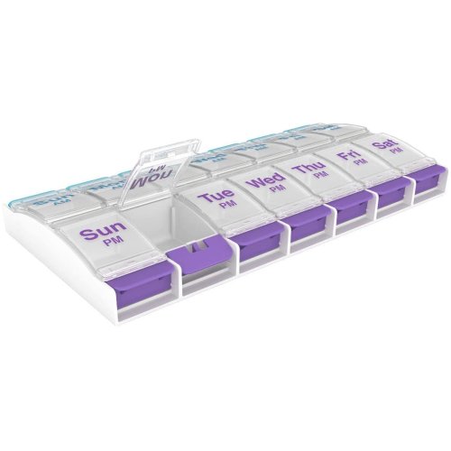 Pill Box, 7 Day Pill Organiser with Daily 2 Times a Day Compartments, Easy Open Dispense