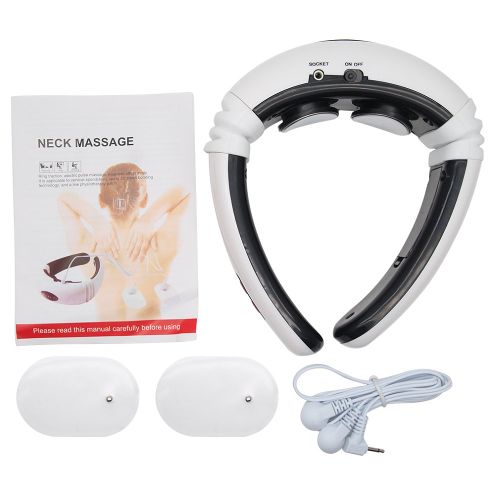 Electric Neck Massager 6 Modes with Body Pulse Patches Portable and Soothing Electric Pulse Neck Massager for Pain Relief Deep Tissue Massage Shoulder Back Cervical Vertebra Massage for Home Office Car Use