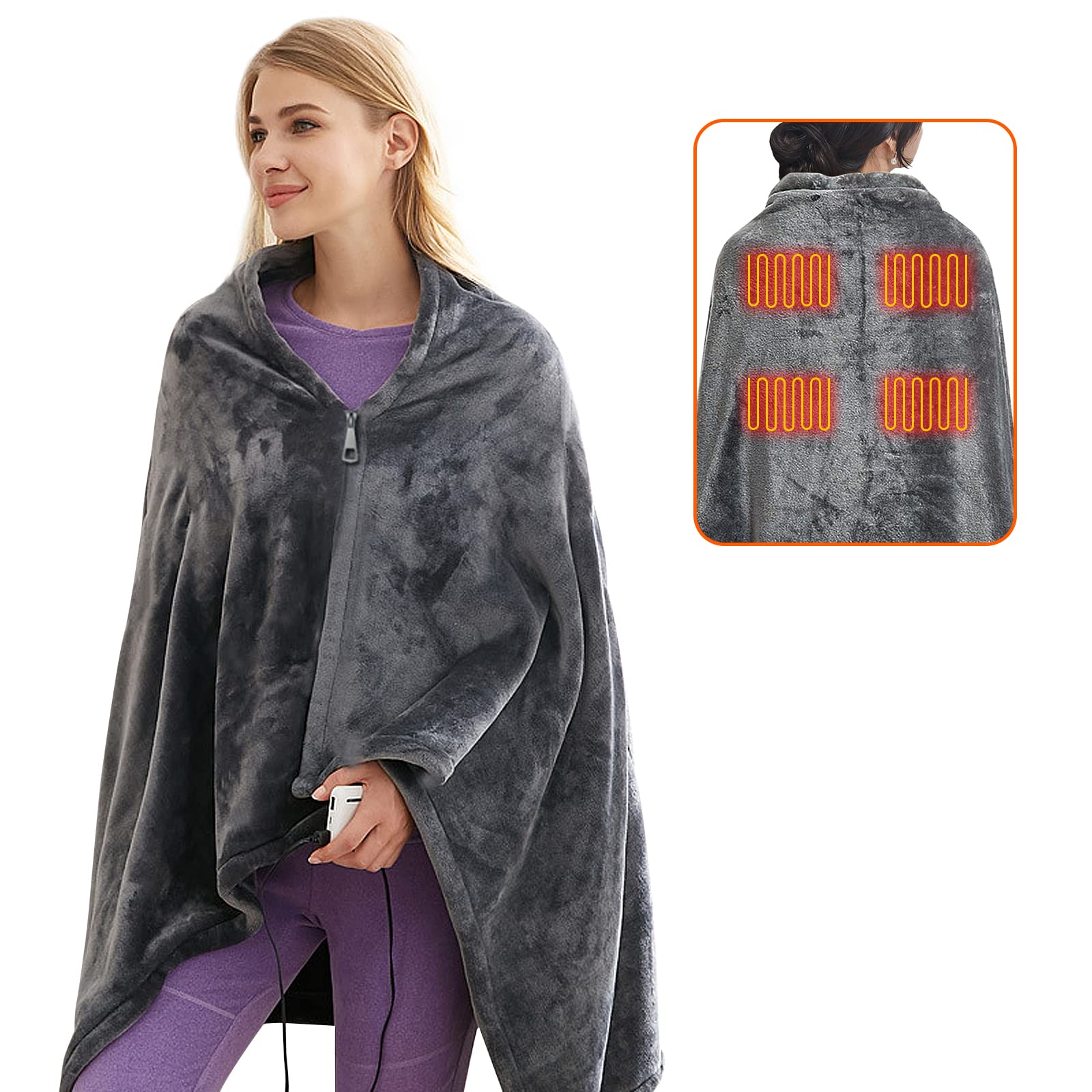 Electric Blanket, USB Heated Shawl Electric Heated Blanket Plush Flannel Blanket with 3 Heat Level Settings for Car Office Home Travel