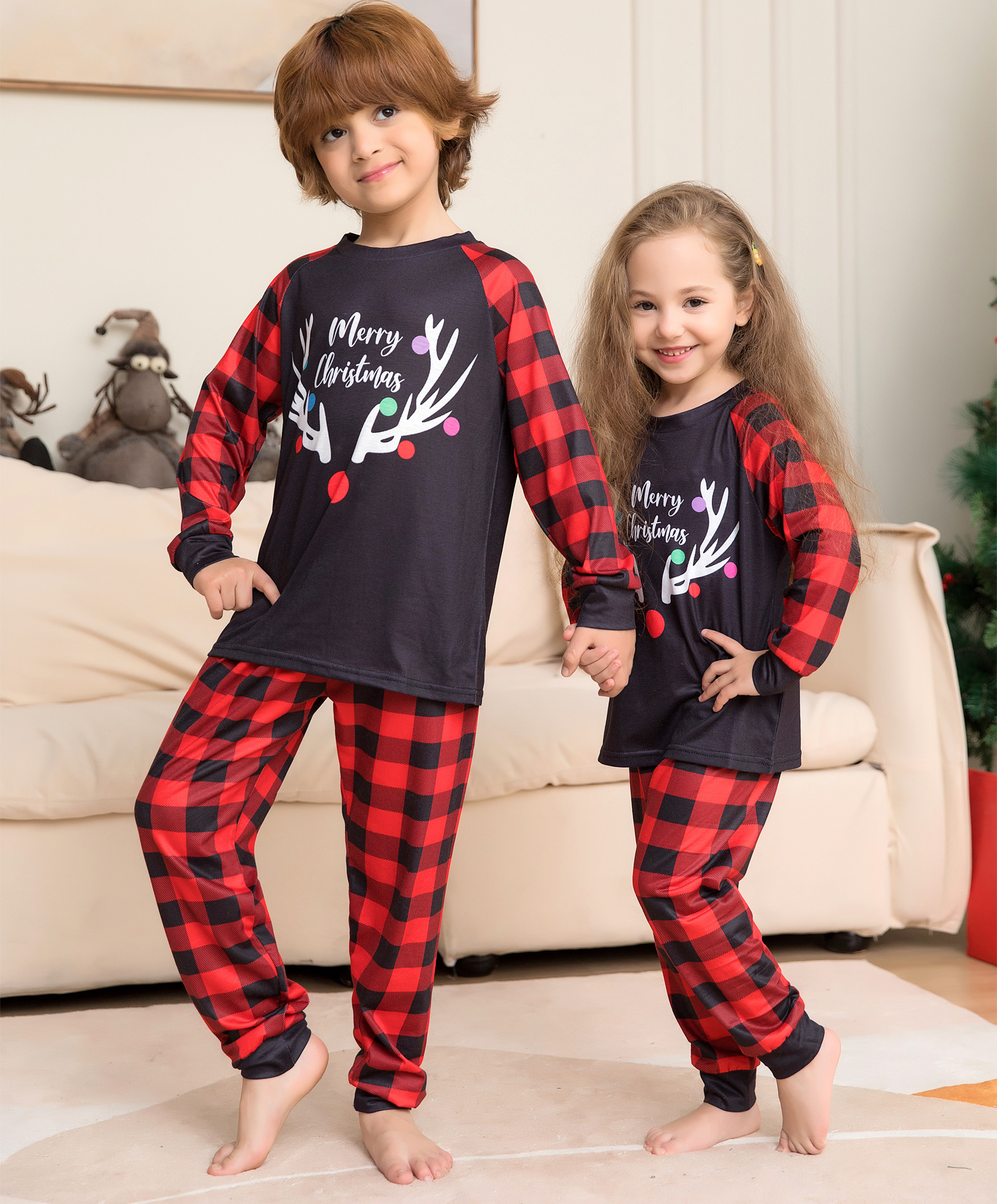 (6M Baby) Christmas family matching pajamas set 2023 Xmas new Santa Claus alphabet Elk print stitching pajamas adult children baby family wear