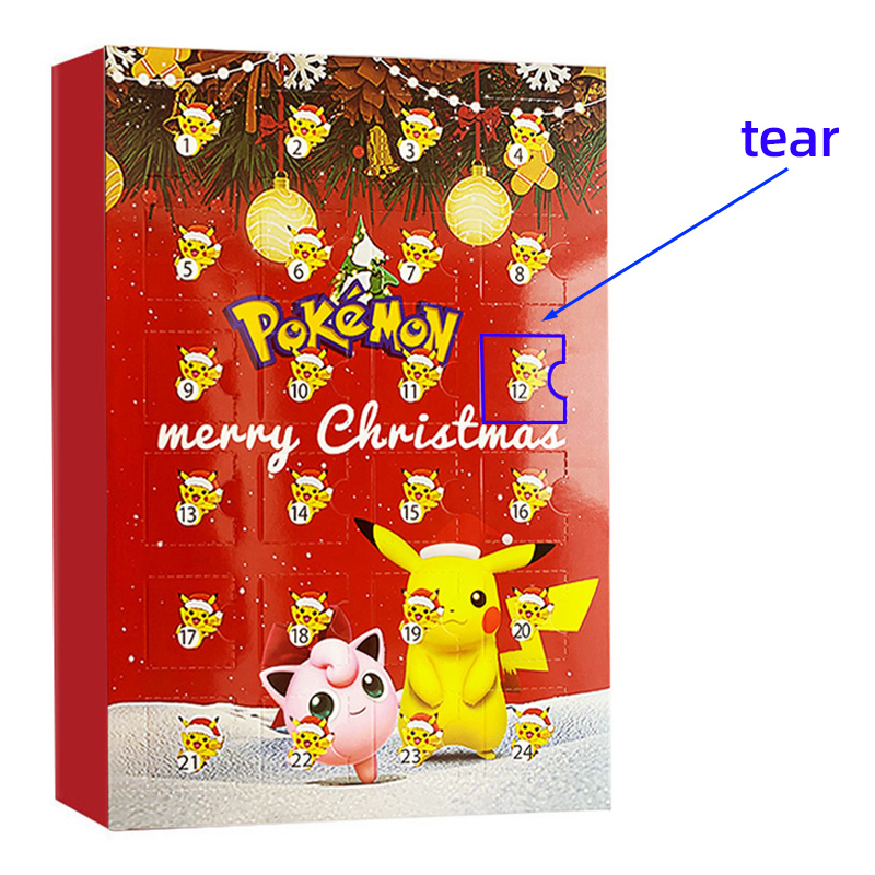 Christmas Advent Calendar Pokemon Cartoon Figures Xmas Countdown Calendar Anime Minifigures Kids Toy 2PCS Blind Box Set Gifts for Girls and Boys