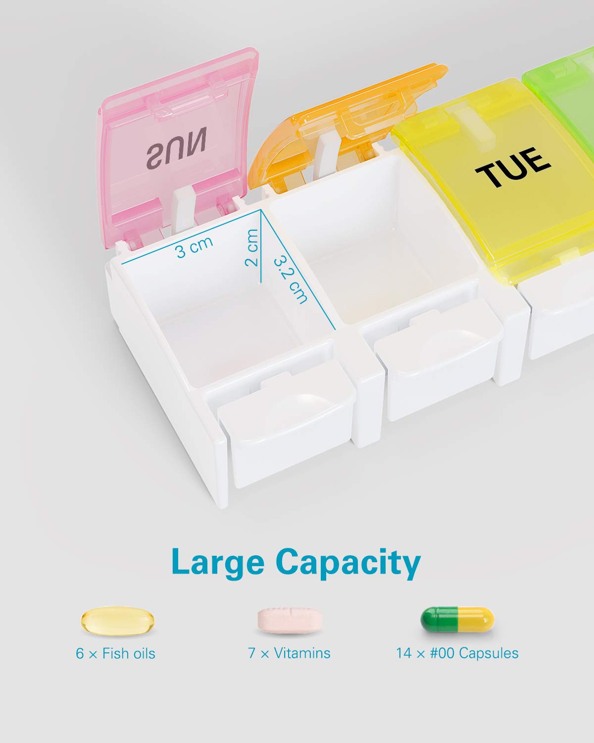 7 Day Pill Box Organiser Large with 7 Large Compartments - Once a Day
