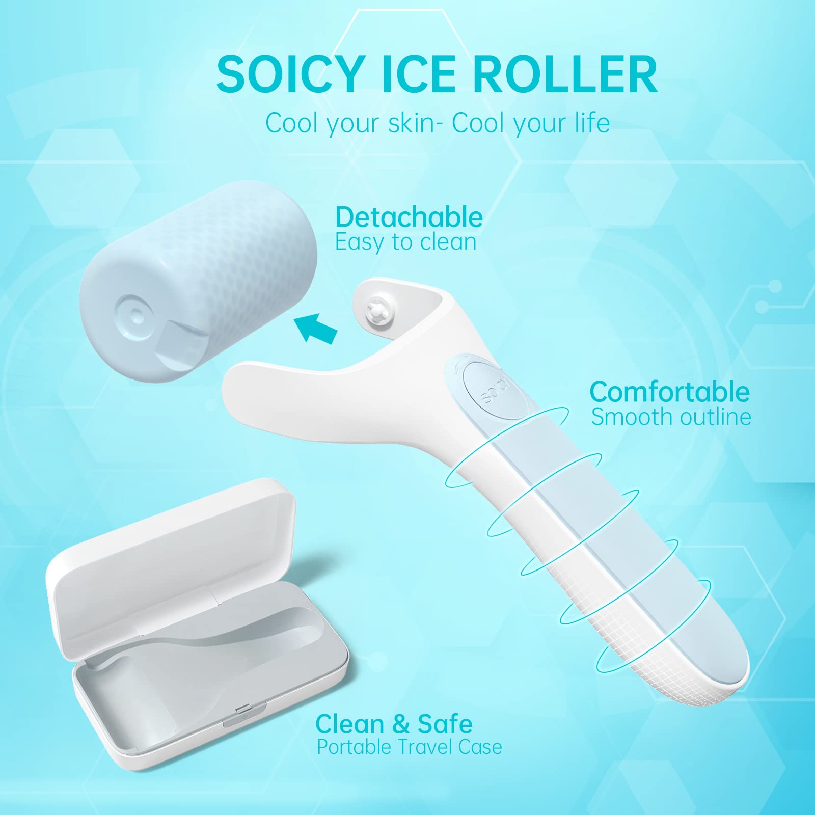 Soicy S20 Ice Roller Facial Skin Care Tools Massager Self Care Product Personal Home Use for Face Eye Reduce Puffiness Migraine Pain Relief Minor Injury