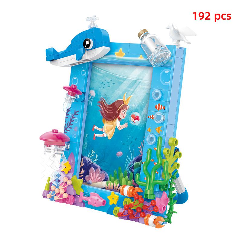 (Ocean) Creative Ideas Photo Frame Mini Buildings Blocks Model Bricks DIY Friends Toy For Adults Kid Gift