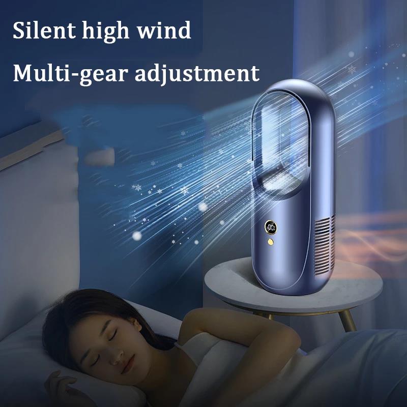 (Blue) Bladeless Fan AirFlow LED Display Desktop Fanless Blade Cooler Cooling Fan for Office Home Portable Silent Fan Type-C Charging Bladeless Tower Fans