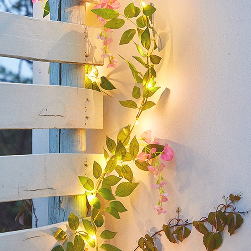 2M LED Artificial Wisteria Flower Fairy String Lights Home Party Wedding Decor Lamp