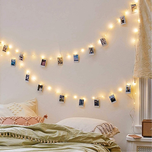 LED Photo Clip String Lights Battery Powered Silver Wire Hanging String Photo Frames Decoration for Bedroom Wedding Party Christmas Photo