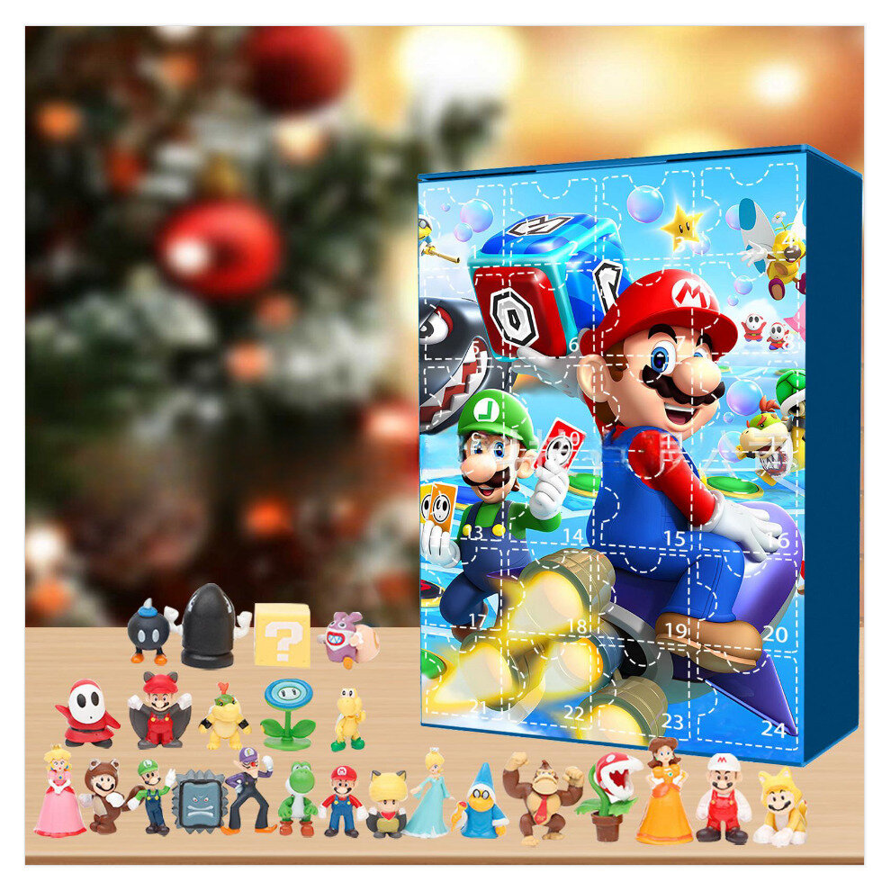 Christmas Advent Calendar 24 Days Christmas Countdown 24pcs Mario Toys Adorable Decorative Toys Xmas Countdown Gifts for Kids and Adults