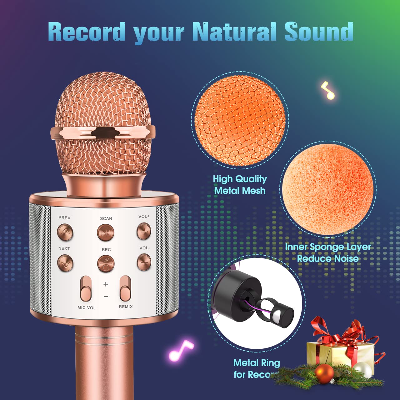 (Pink) Kids Microphone Handheld Bluetooth Wireless Karaoke KTV Party Music Singing Microphone Girls Boys Toys Gifts Microphone for Kids Birthday Present