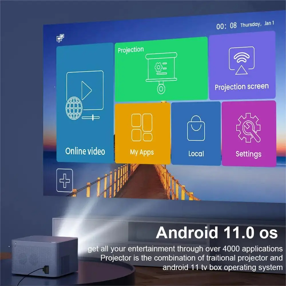 1920*1080P Projector Android 4K Wifi6 Voice Control Home Cinema Projetor