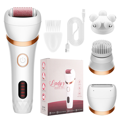 Electric Foot File 4 in 1 Electric Callus Remover with Electric Razors Massage Head Cleansing Brush Rechargeable 2 Speeds for Dead Hard Cracked Dry Skin