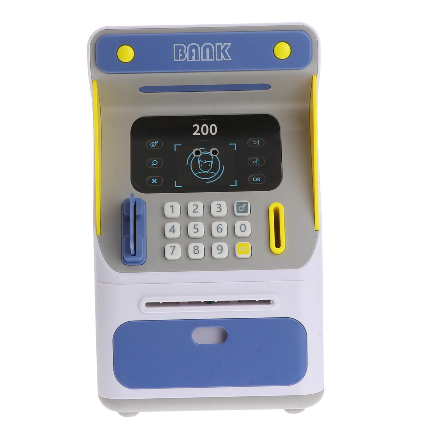 (Blue) Face Recognition ATM Kid Piggy Bank for Kids Electronic Saving Bank Password Cash Pot Safe for Home Saving Pot Child Coin Multifunction