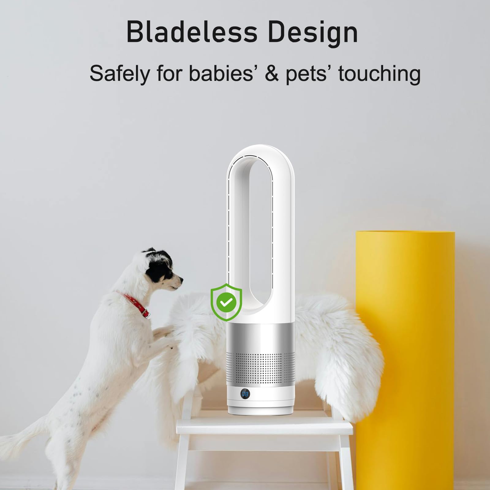 Bladeless Fan Cooler Total 23.62 inch Oscillating Tower Fan with Remote Control 8 Speed Settings 8 Hour Timer Super Quiet Touchable Pedestal Fan for Home Office Bedroom