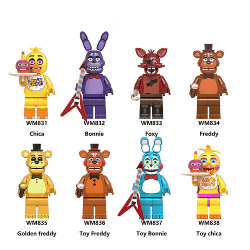 Five Nights At Freddys Minifigures Assembled Building Blocks Fit Lego 8pcs Movie Action Figures Toys for Fans and Kids Gifts Birthday Party Decoration Cake Toppers