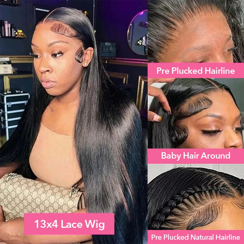 (18 inches) Straight Lace Front Wigs Human Hair Wig for Black Women 18-26inch Natural Color 13x4 Lace Front Human Hair Wig 150 Percent Density