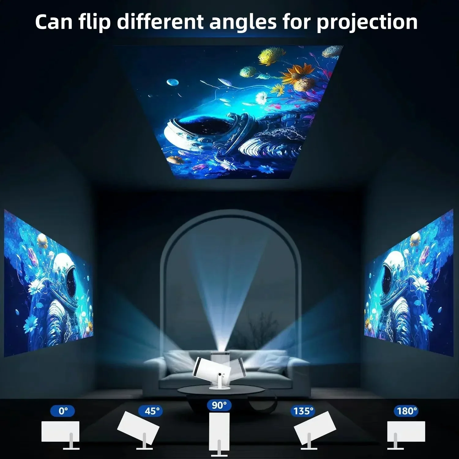 (White) Smart Mini Projector Android WiFi Bluetooth Portable Projector Beamer Support USB 4K HDMI 1080P Home Cinema Theater Video Outdoor Projetor Auto Correction